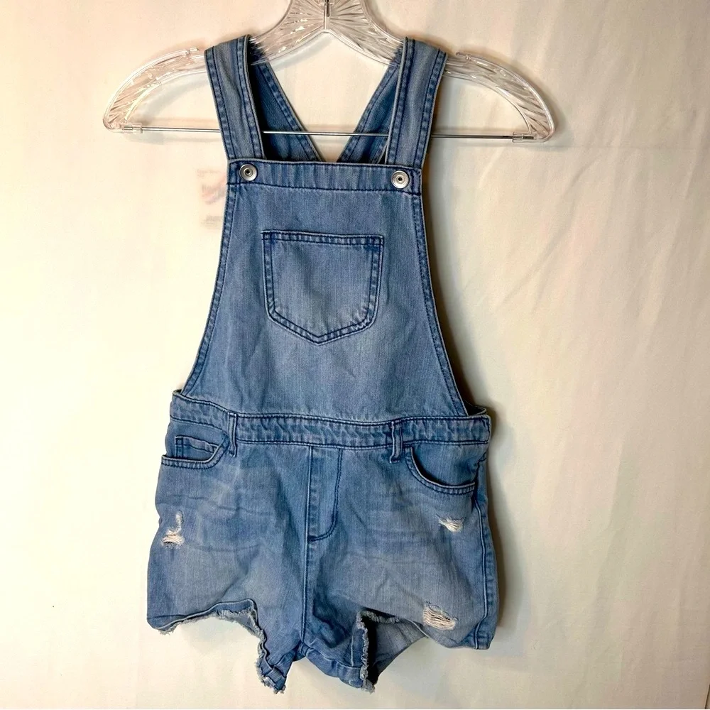 The Children's Place Girl’s Blue Denim Jeans Romper Overalls Sleeveless Size 10